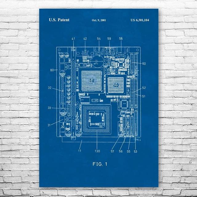 Patent Earth Motherboard Poster Print, Computer Decor, Lab Art, Circuit Diagram, Hardware Wall Art, Tech Decor, Technician Gift Blueprint (8 inch x 10 inch)