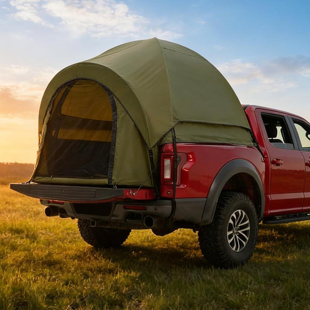 Bosvell Truck Bed Tent,Waterproof PU3000mm Pickup Truck Tent with Rainfly & Power Tunnel;Truck Tents for Camping,Fits Full Size Short Bed, Easy Set-up for 2 Person,Chevy, Dodge, Ford, GMC, Green.