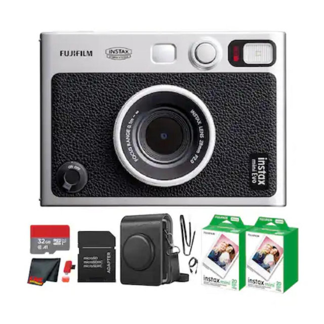 Fujifilm - Instax Mini EVO Instant Film Camera with 40 Films + 32GB Card - Black