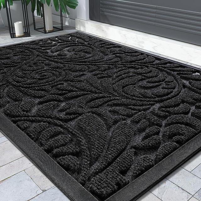 Yimobra Front Door Mat, Outdoor Indoor Welcome Mat for Home Entrance, Doormat for Outside Patio Floor Entry Porch Garage, Heavy Duty, Low Profile, Easy Clean, Non Slip Rubber Backing, 29.5 x 17, Black