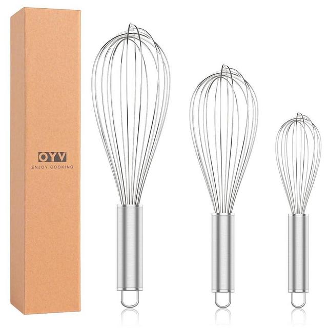 OYV Dishwasher Safe Wire Whisk, 304 Stainless Steel Whisk Set, Professional Balloon Whisks for Kitchen Cooking, Perfect For Blending, Whisking, Baking, Beating, 3 Packs (8" 10" 12")