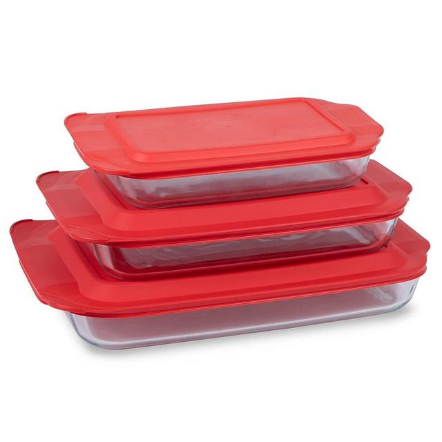 Pyrex Basics 6-Piece Glass Baking Dishes With Lids, (2 QT, 3 QT, 4.8 QT) Bakeware Sets, Freezer and Microwave Safe