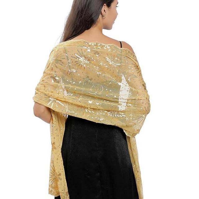 Baoqiya Women's Sparkling Sequin Deco Wedding Scarf for Bride 1920s Shawls and Wraps for Evening Party Dress