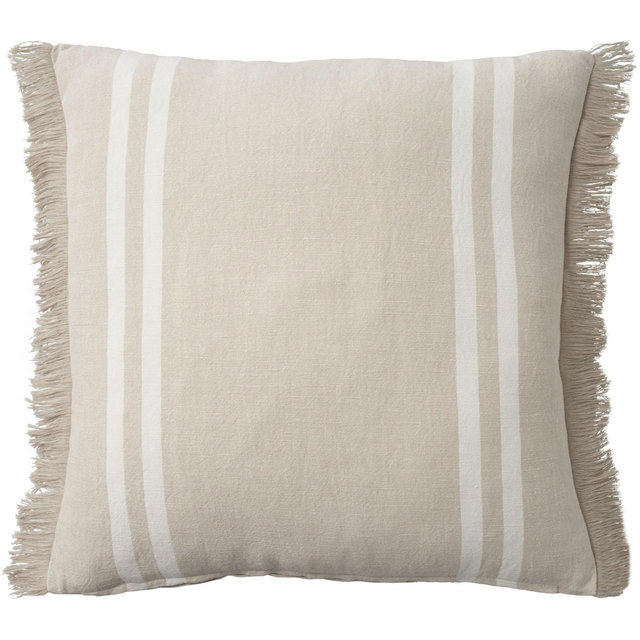 Mina Victory Lifestyle Cotton Linen Stripes Indoor Throw Pillow Beige 20" x 20"