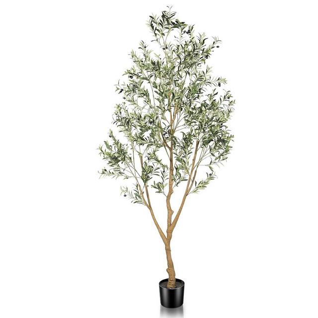 LYERSE Faux Olive Tree 8ft (96") - 8ft Tall Fake Olive Silk Tree for Modern Home Office Decor - Artificial Olive Tree Indoor with Natural Wood Trunk and Lifelike Fruits