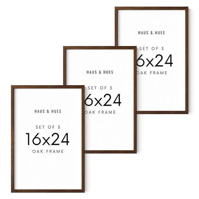 HAUS AND HUES Picture Frames 16x24 - Set of 3 16x24 Frame 3 Pack, 16x24 Picture Frames for Wall, Poster Frames 16x24, 16 x 24 Frames Photo Frame, 3 Piece Picture Frame (Walnut Frame)