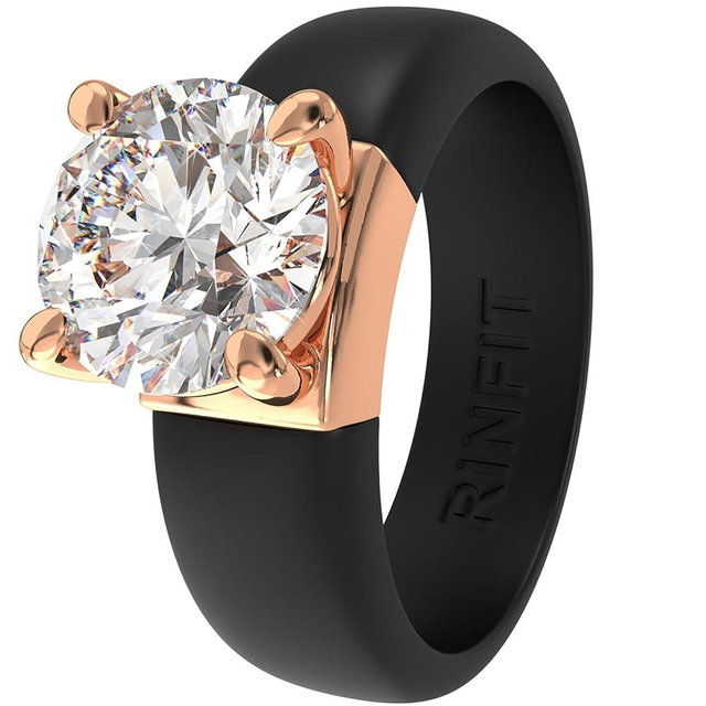 Rinfit Silicone Ring with Stone - Round Cut Cubic Zirconia Solitaire Ring for Women - Rubber Wedding Bands - Patented Design