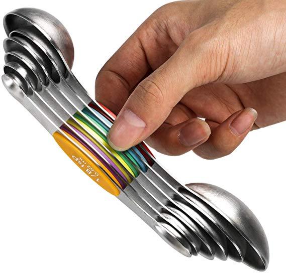 Magnetic Measuring Spoons Stainless Steel Set of 6 Dual Sided Stackable Teaspoon and Tablespoon for Measuring Dry and Liquid Ingredients