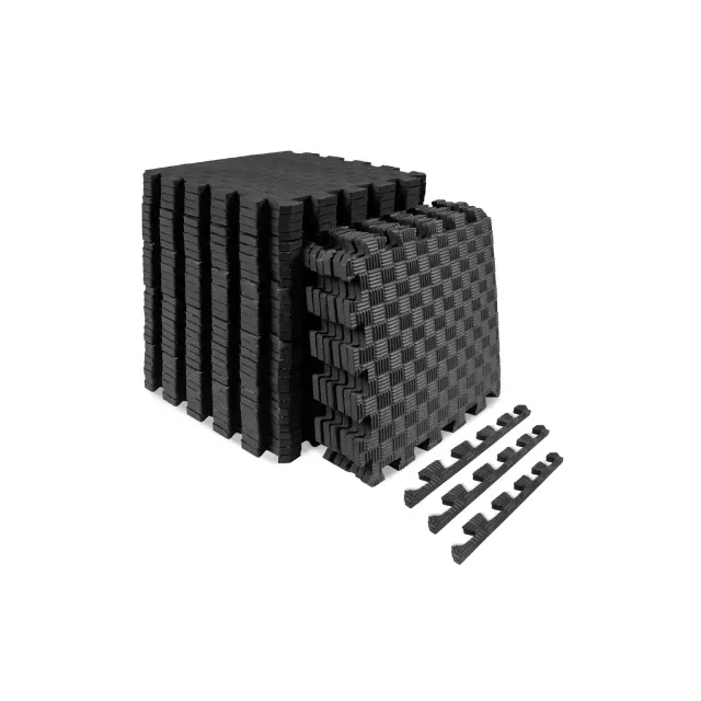 ProsourceFit Checkered Puzzle Exercise Mat 12 x 12 1/2-in, Black, 36 Sq Ft - 36 Tiles
