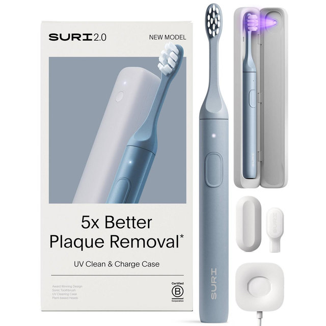SURI 2.0 Sonic Electric Toothbrush with UV Travel Case - Morning Waves: Medium, Soft Vegetable Nylon Bristles