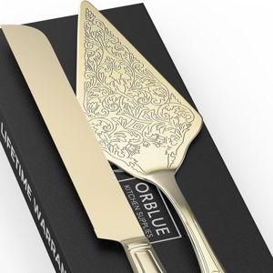Orblue Wedding Cake Knife and Server Set - Light Gold