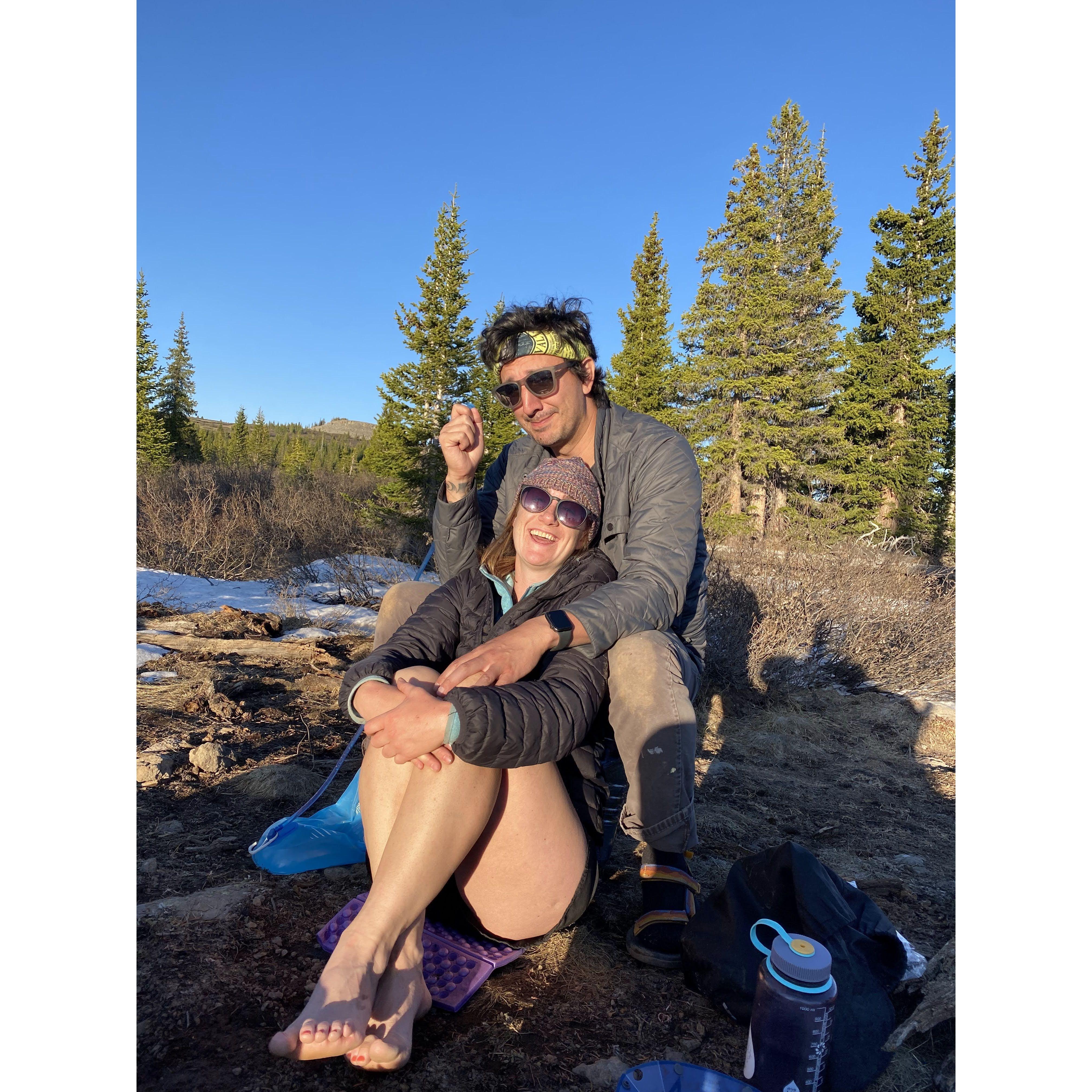 First backpack together...not shown here, miles of snowfields, coyotes, and lots of slippy trails!
