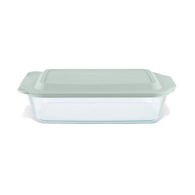 Deep 9 x 13 Rectangular Glass Baking Dish with Sage Green Lid