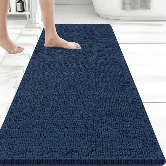 Bcoimo 48x24 Chenille Bath Mat – Non-Slip with Backing Bath Rug Ultra-Absorbent and Machine Washable Bathroom Mat Quick-Dry Design. Ideal for Bathroom Shower and Tub Areas