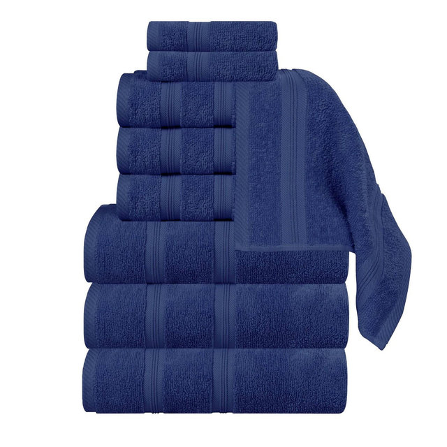 Smart Dry Cotton Medium Weight Solid 9 Piece Towel Set, Navy Blue - Blue Nile Mills