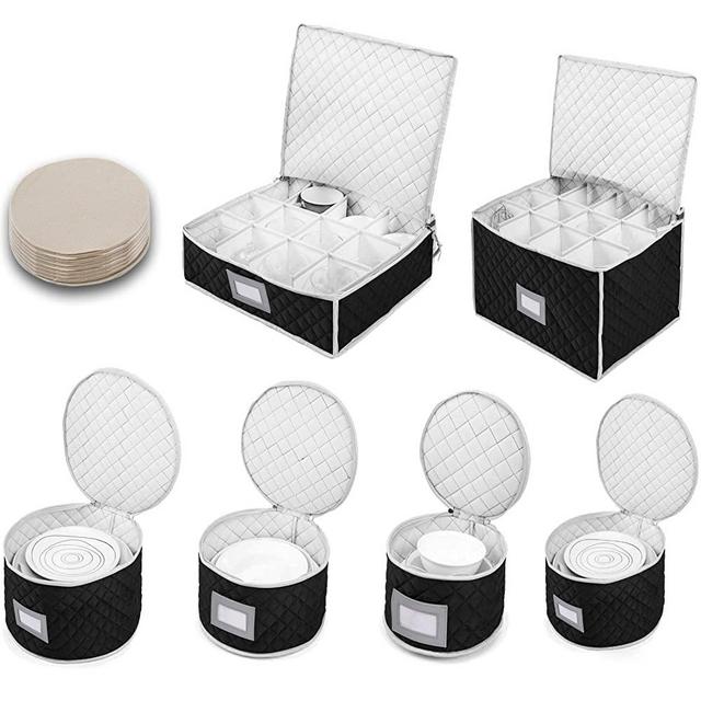Complete Dinnerware Storage Set #1 Best Protection for Storing or Transporting Fine China Dishes Coffee Tea Cups Wine Glasses Includes 48 Felt Protectors for Plates