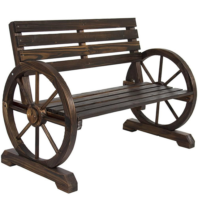 Best Choice Products Wooden Rustic Wagon Wheel Bench for Patio, Garden, Outdoor