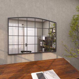 Metal Arched Window Pane Room Wide Wall Mirror