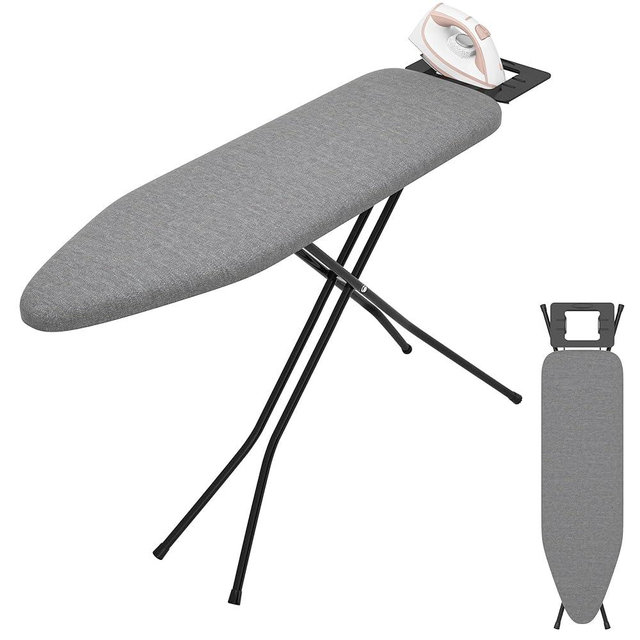 Ironing Board with Stable Iron Rest and 7 Adjustable Heights, 43" ×13" Size Iron Board with 4-Layer Heat Resistant Cover and Pad for Home Apartment Laundry, Gray