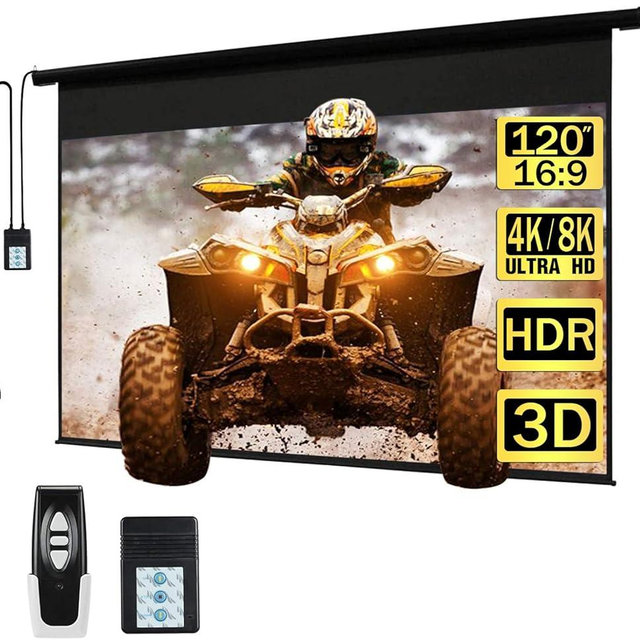 Kayle 120" Motorized Projector Screen Electric Diagonal Automatic Projection 16:9 HD Movies Screen for Home Theater Presentation Education Outdoor Indoor W/Wireless Remote, Wall/Ceiling Mount (Black)