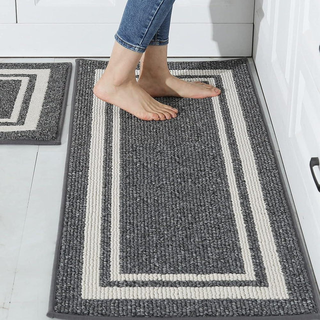 COSY HOMEER Kitchen Rugs Non-Slip 20x30/20x48 Inch Thick Polypropylene Standing Mat for Home Machine Washable, Black Frame
