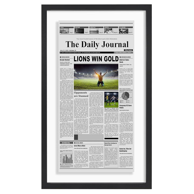 Americanflat 15x26 Newspaper Frame with Shatter-Resistant Glass - Use as 11x22 Newspaper Frame - Signature Float Collection - Engineered Wood Molding - Floating Frames for Wall Display - Black