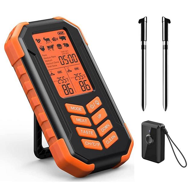 GORNEL Digital Wireless Meat Thermometer – Cooking Thermometer with 2 Probes – 300Ft Remote Range Food Thermometer – IP65 Waterproof Probes – Preprogrammed Temperatures - Ideal for BBQ, Oven, Grill