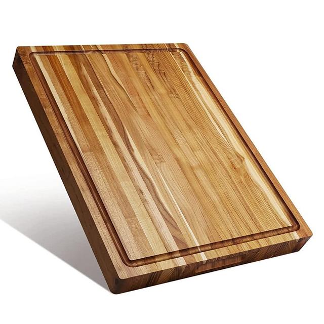 KitchenAid Classic Rubberwood Cutting Board with Perimeter Trench,  Extra-Large Reversible Chopping Board, 12-inch x 18-inch, Natural