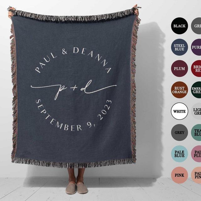 Custom Wedding Throw Blanket Gift, Personalized Cotton Anniversary Gift, woven Throw with names, Engagement Keepsake for couples, newlyweds
