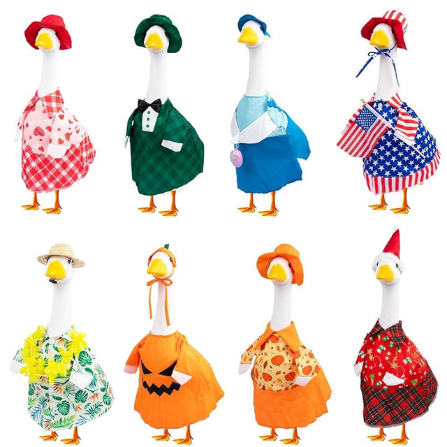 8 Set Shirts Seasonal Holiday Goose Outfits Summer 4th of July Spring All Seasons Lawn Porch Goose Clothes Costume for 23" Cement Statue Garden Patio Outdoor Decoration