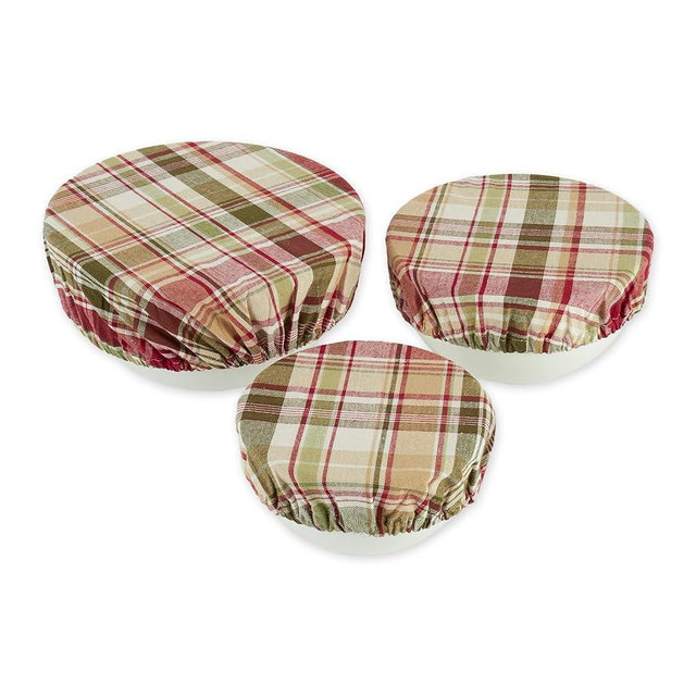 DII Reusable Cloth Bowl Cover Collection Machine Washable, Cotton with Elastic Stretch for Food Storage, 10.25"/8.25"/7.5" Diameter, Give Thanks Plaid, 3 Piece