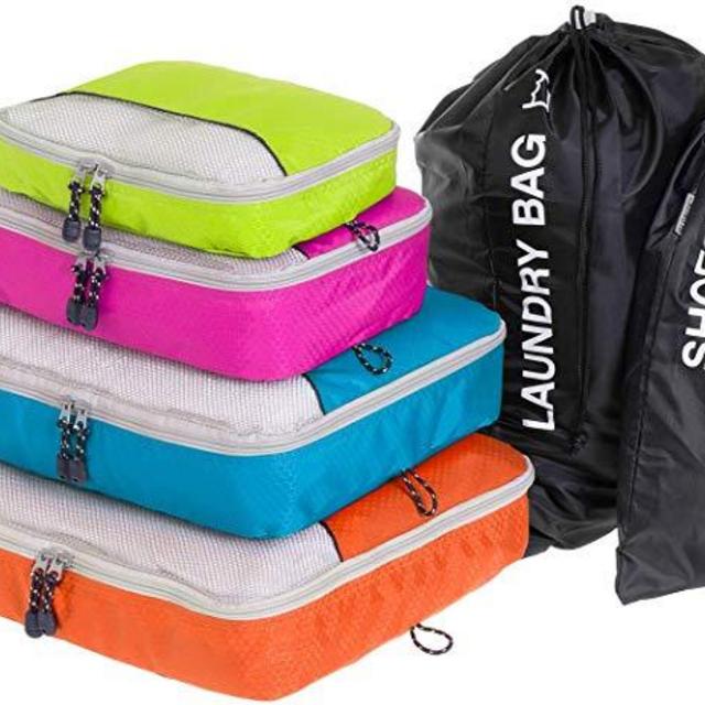 Globite 6 Piece Travel Set Premium Space Saving Luggage Organizer Bundle (4 Packing Cubes, 1 Laundry Bag & 1 Shoe Bag) (Multi)