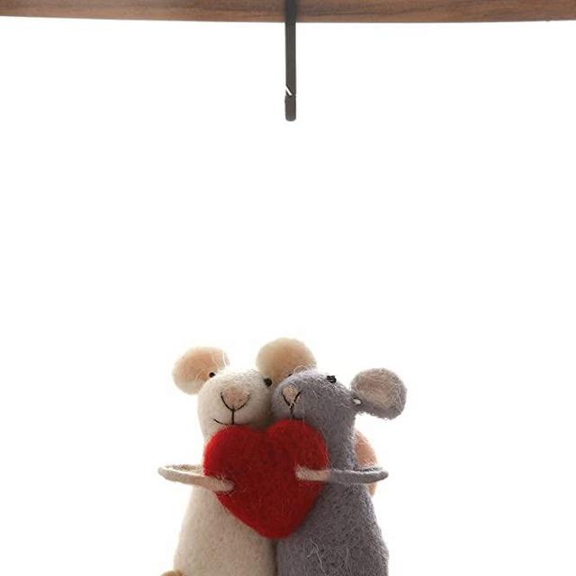 Creative Co-Op Wool Felt Mice Holding Red Heart Ornament, Multicolor