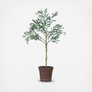 Brown Potted Faux Olive Artificial Flower