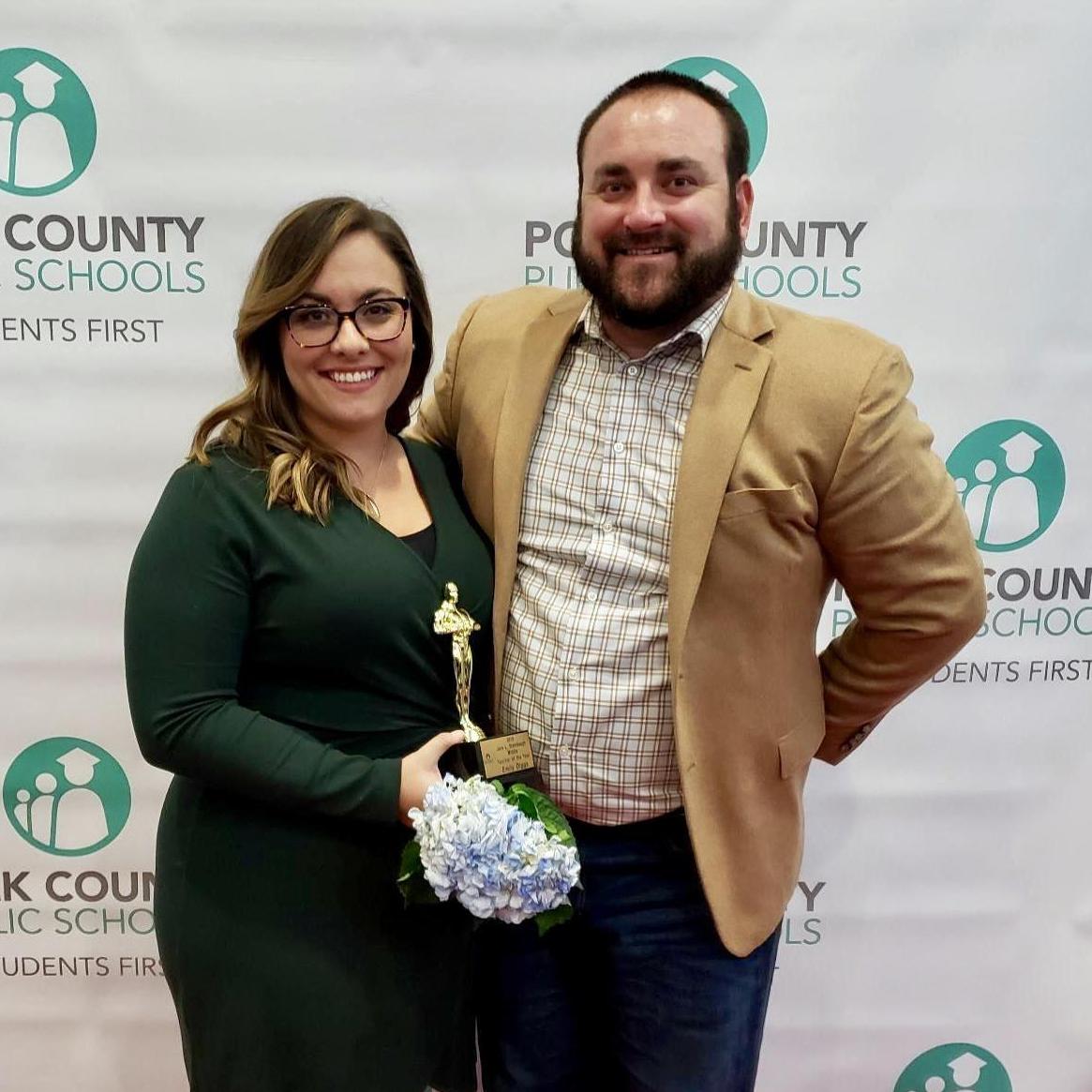 At the county's Teacher of the Year dinner/celebration in '18-19. Emily was voted SMS' teacher of the year that year.