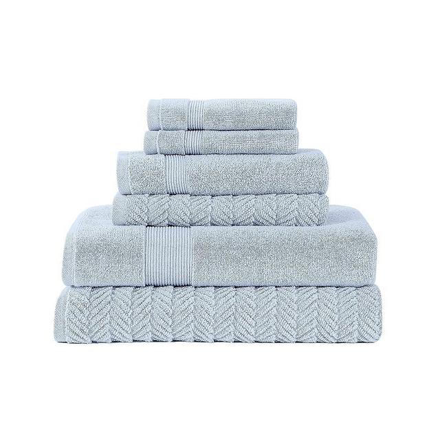Modern Threads Otis 6-Piece 100% Cotton Towel Set – Zero Twist Jacquard Chevron – Includes 2 Bath Towels, 2 Hand Towels, 2 Washcloths – Absorbent, Quick Dry, Soft & Durable – Light Blue