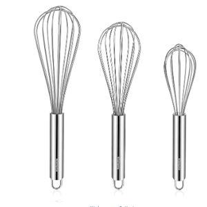 Stainless Steel Whisk Set 8" 10" 12" Kitchen Whisk Balloon Whisk Kitchen Wisk Wire Whisks for Cooking, Whisking, Blending, Beating, Stirring-3 Pack…