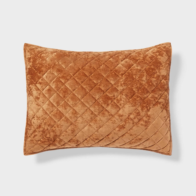 Standard Luxe Diamond Stitch Velvet Quilt Pillow Sham Camel - Threshold™
