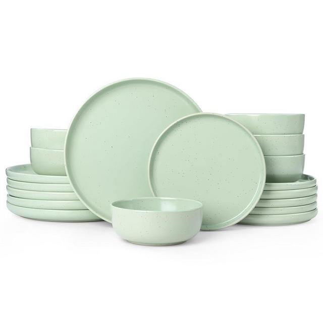 Famiware Dawn Dinnerware Sets, 18 Piece Dish Set with Speckled Design, Plates and Bowls Sets for 6, Light Green