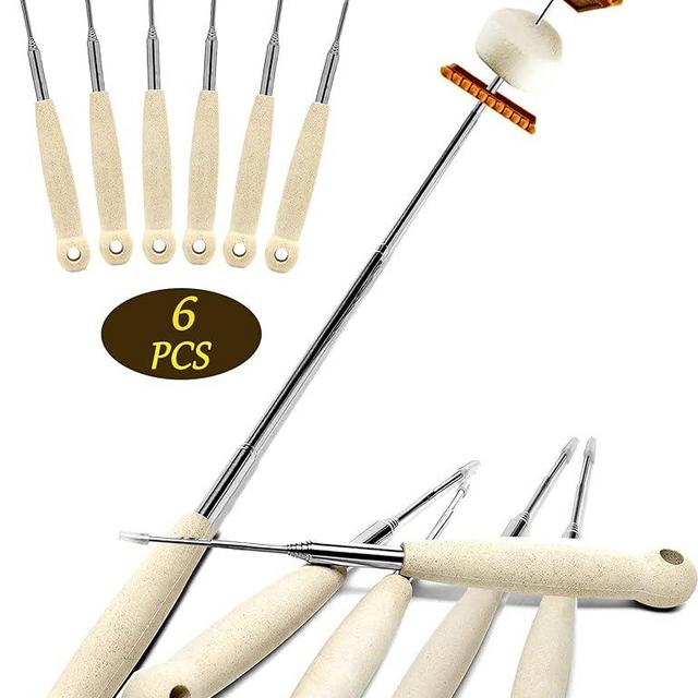 Atigrado 6 Pcs 32 inch Marshmallow Roasting Sticks - Extendable Smores Sticks for Fire Pit Long - Heavy Duty Hot Dog Sticks for Campfire, Roasting Sticks for Grilling, Camping Skewers for S'mores