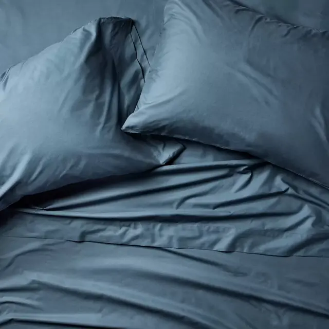 King 400 Thread Count Percale Sheet Set Dark Mineral Blue - Casaluna™