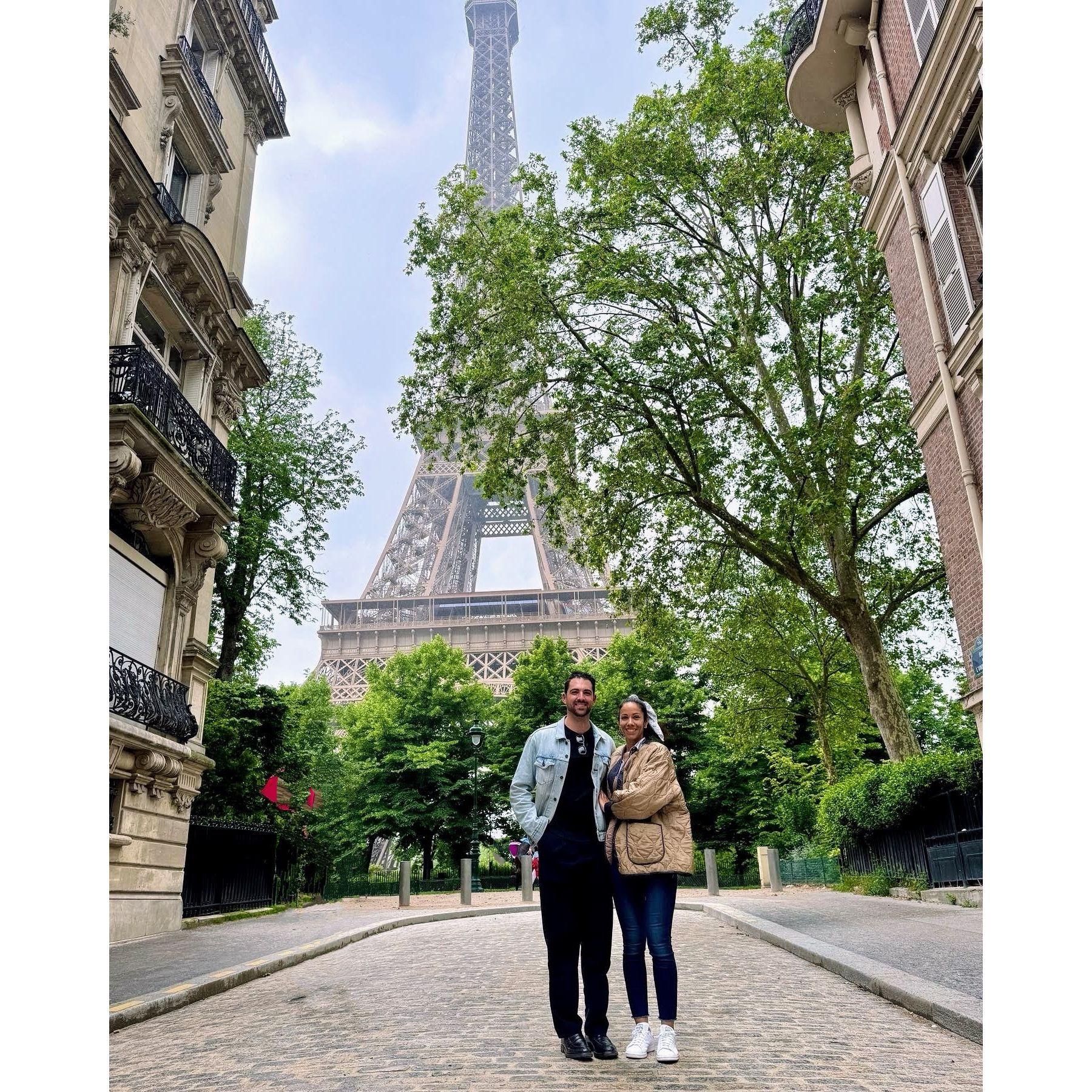 Right before we got caught out in a downpour in front of the Eiffel Tower