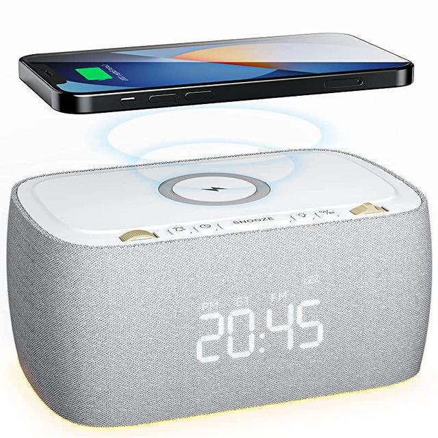 EZVALO Alarm Clock with Wireless Charger,Multifunctional Digital Clock Radio with Speaker,Dimmable LED Display with 9V&2A Fast Charging Port,Night Light for Bedroom