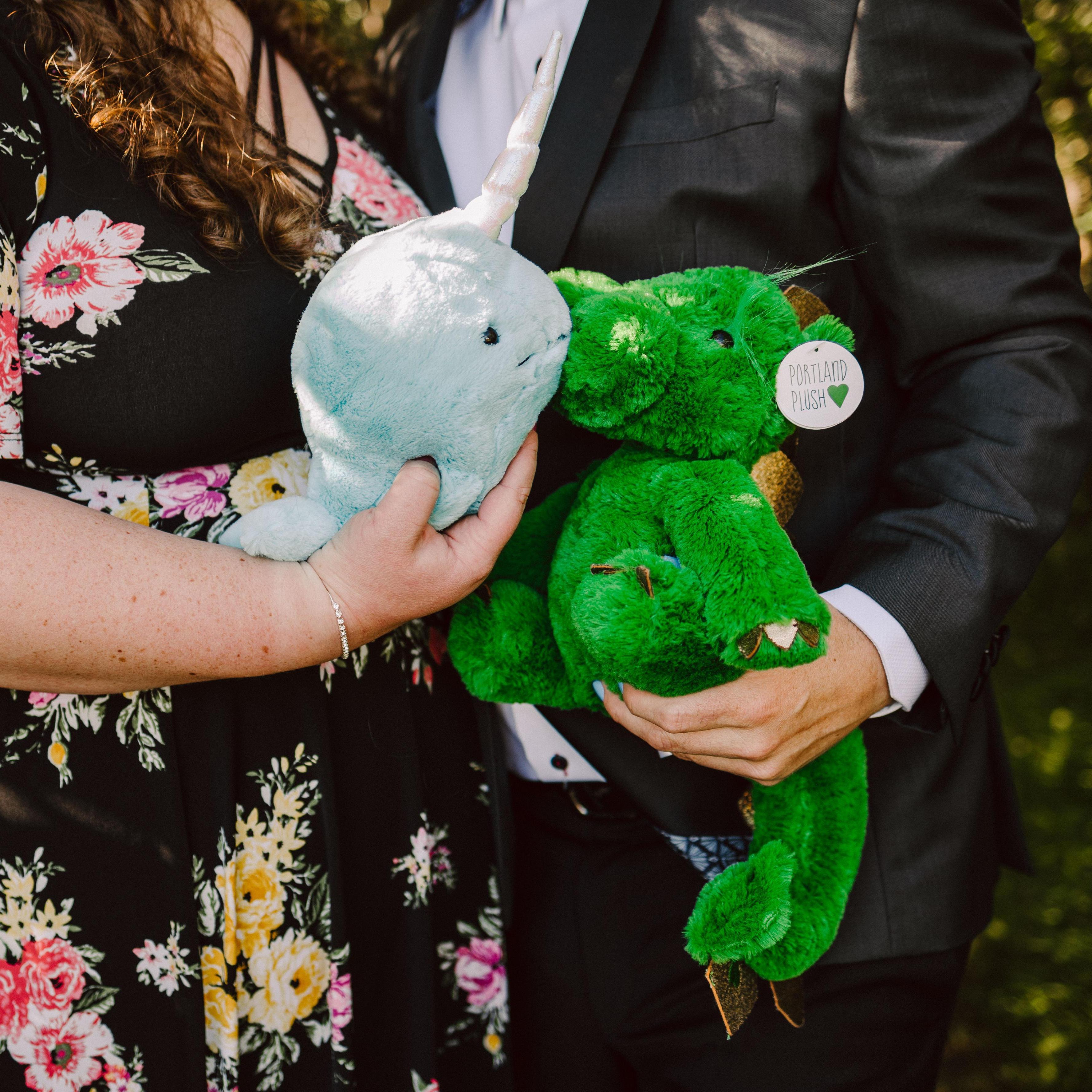 Narwhal and Dragon are getting married (we both got the other these plushies and this is where our wedding hashtag idea came from)