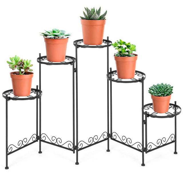 Best Choice Products 5-Tier Indoor Outdoor Multi-Level Folding Metal Plant Stand Display, Flower Pot Holder, 28in Tall