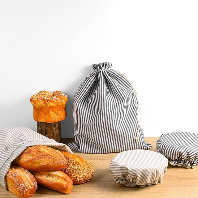 BIEOFFEI 4 Pack Sourdough Bread Bags Linen Bread Bags for Homemade Bread Sourdough with Bowl Cover - Reusable Bread Storage Bags Sourdough Bread Bag & Beeswax Bread Bag with Bread Proofing Cover