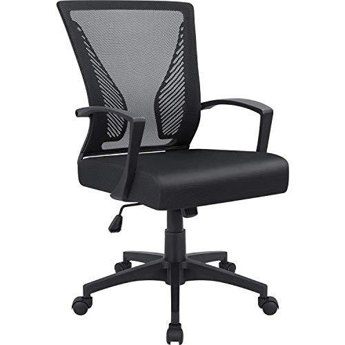 Furmax Office Mid Back Swivel Lumbar Support Desk, Computer Ergonomic Mesh Chair with Armrest (Black)