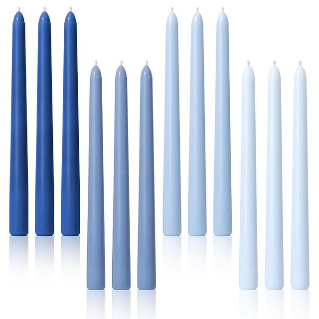 Viyffo 10 Inch Taper Candles Blue Set of 12 Unscented, Dripless, Smokeless Long Tall Tapered Candlesticks Wedding Home Decor Dinner-Natural Color Series