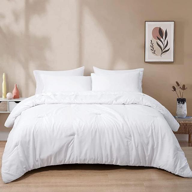 PHF Ultra Soft Comforter Sets Queen-7 Pieces Bed in A Bag Comforter & Sheet Set-Comfy Cozy Bedding Set Include Comforter, Pillow Shams, Flat Sheet, Fitted Sheet and Pillowcase, White