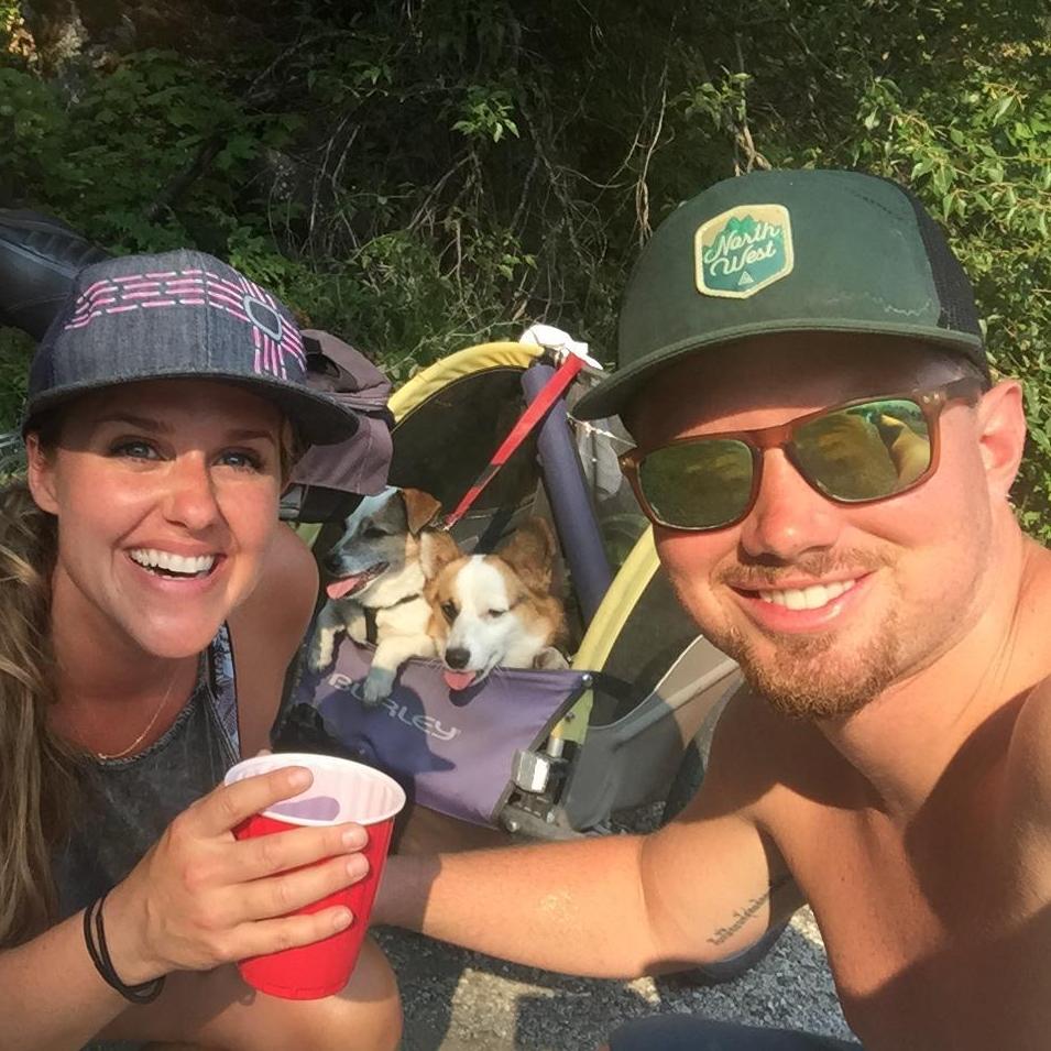 Biking in with the pups.
